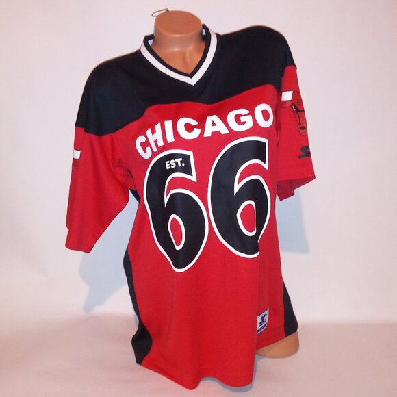 Chicago Bulls Jersey Mens NBA Basketball Red White Black Short Sleeve Starter Sm - Picture 1 of 9